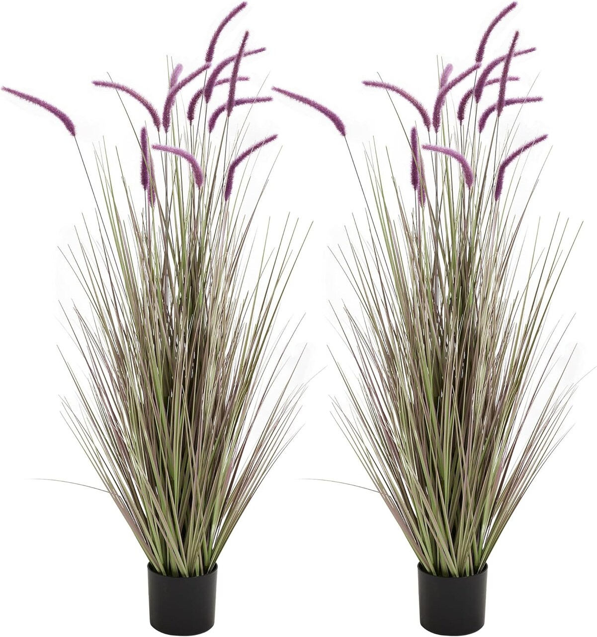 Artificial 5ft 2-Pack Horsetail Reed Grass, 59in Tall Artificial Indoor Outdoor Fake Grass Plant, Home Office Décor Artificial Plants in Pot Faux Plant Greenery, Wedding Decor, Purple